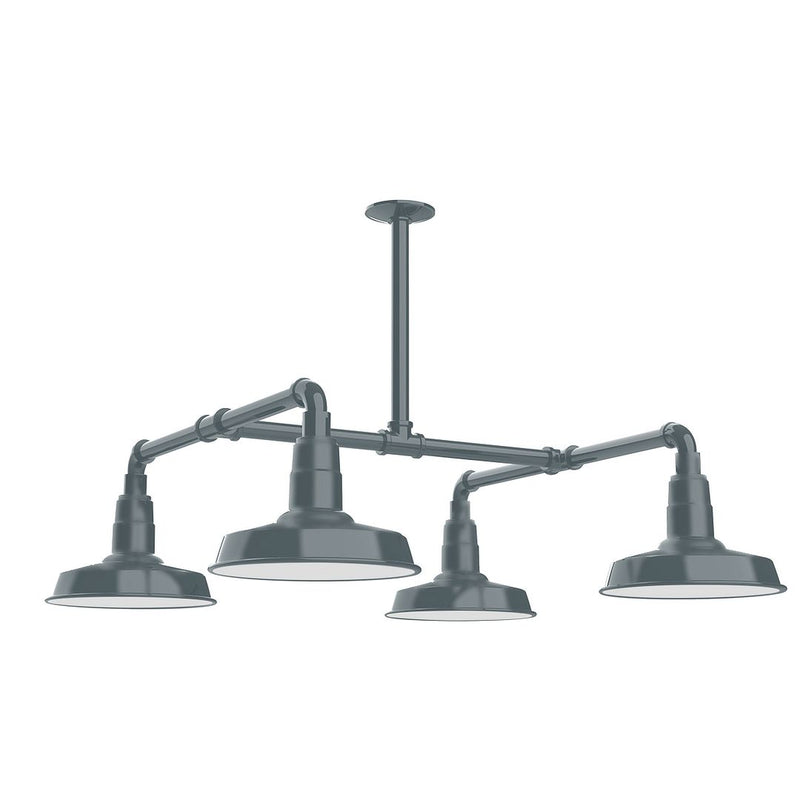 Slate gray 4-light stem-hung pendant with four downward bell shades