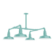 Sea green 4-light stem-hung pendant light with four bell shades