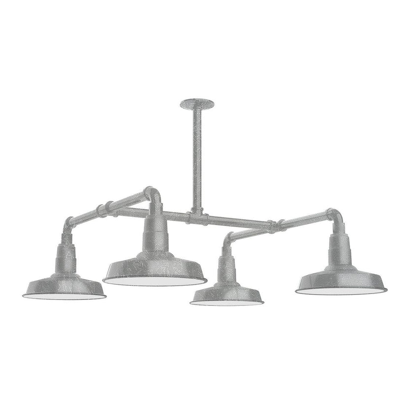 Painted galvanized 4-light stem hung pendant with four gray metal shades