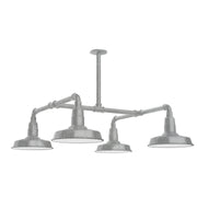 4-light stem-hung pendant light with four galvanized shades, painted gray