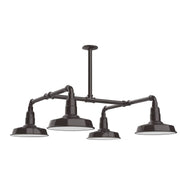 4-light stem-hung pendant light in architectural bronze with four bell shades