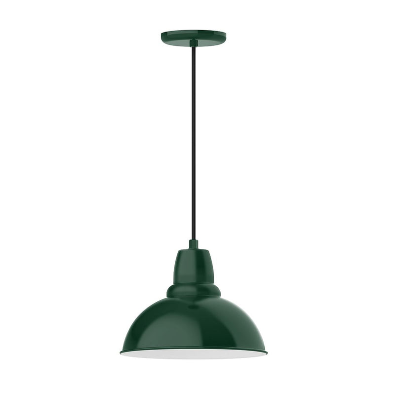 Forest green 12-inch cafe pendant light with domed metal shade