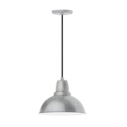 Grey painted galvanized LED pendant light with textured dome shade