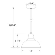 LED pendant light size diagram: 12 in shade width, 80 1/2 in drop