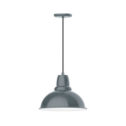Slate gray 14-inch pendant light with domed shade and pull cord