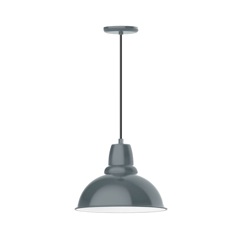 Slate gray 14-inch pendant light with domed shade and pull cord