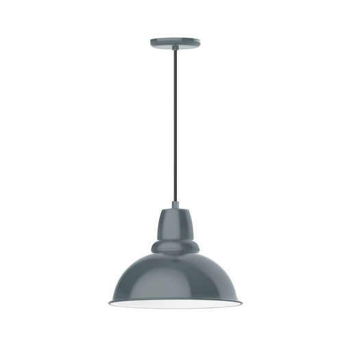 Slate gray LED pendant light with domed shade and hanging stem