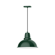 Forest green LED pendant with dome shade and matching canopy