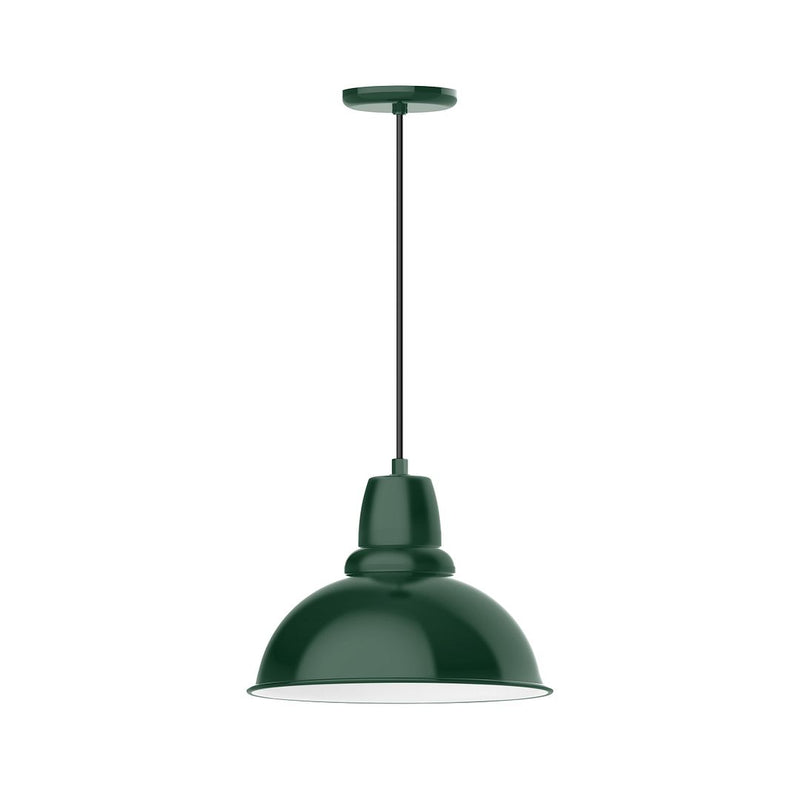 Forest green LED pendant with dome shade and matching canopy