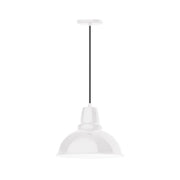 White 14 in LED pendant light with domed glass shade