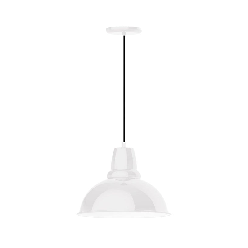 White 14 in LED pendant light with domed glass shade