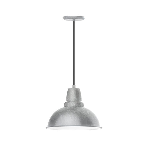 Light gray painted galvanized LED pendant light with dome shade and round canopy