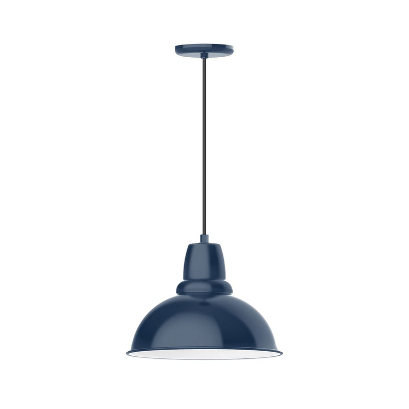 Navy 14 in pendant light with dome metal shade and hanging cord