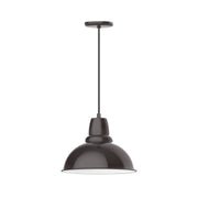 Architectural bronze LED pendant light with dome shade and straight cord