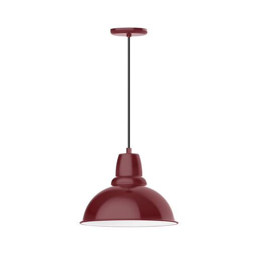 Barn red LED pendant light with dome shade and hanging cord