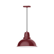 Barn red 14 in cafe pendant light with dome shade and black cord