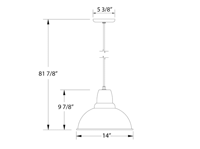 Barn red cafe pendant dimensions: 14 in wide, 81 7/8 in overall height