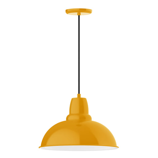 Bright yellow dome pendant light with round canopy