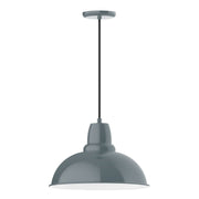 Slate gray dome pendant light with round canopy and ribbed collar