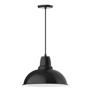 Black 16-inch dome pendant lamp with short canopy and hanging cord.