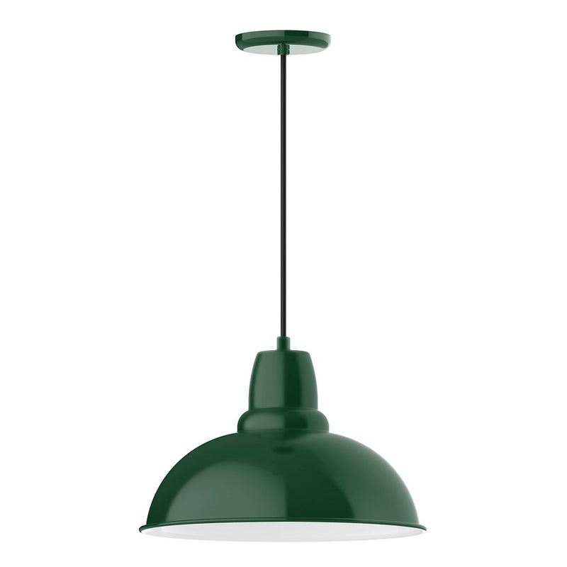 Forest green 16 in dome cafe pendant light with pull cord socket and canopy