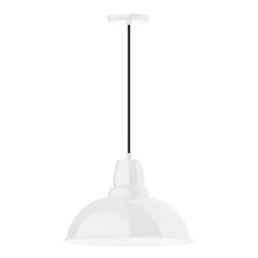 White LED pendant light with bell-shaped glass shade and black cord