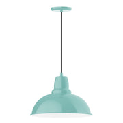 Sea green LED pendant light with domed glass shade and slim black cord