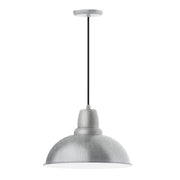 Painted galvanized pendant light with gray textured dome shade and black cord
