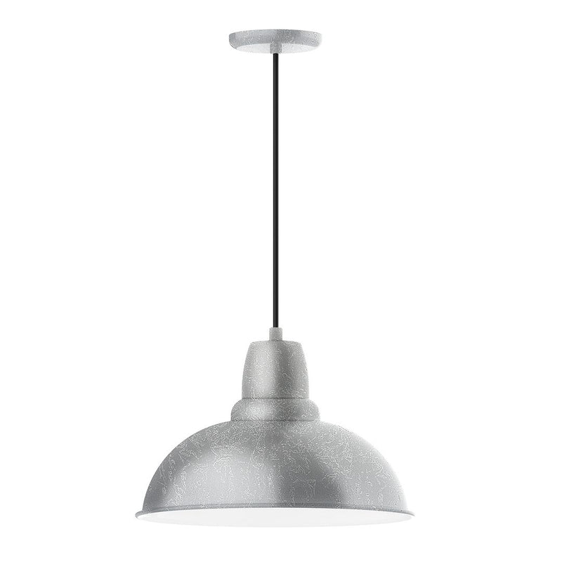 Painted galvanized pendant light with gray textured dome shade and black cord