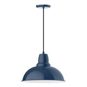 Navy 16-inch dome pendant lamp with black cord and round ceiling canopy