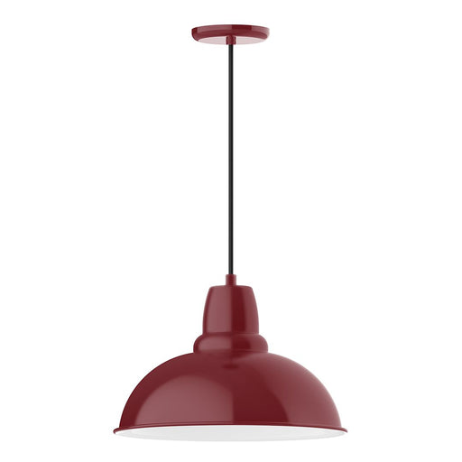 Barn red dome LED pendant light with black cord and ceiling canopy