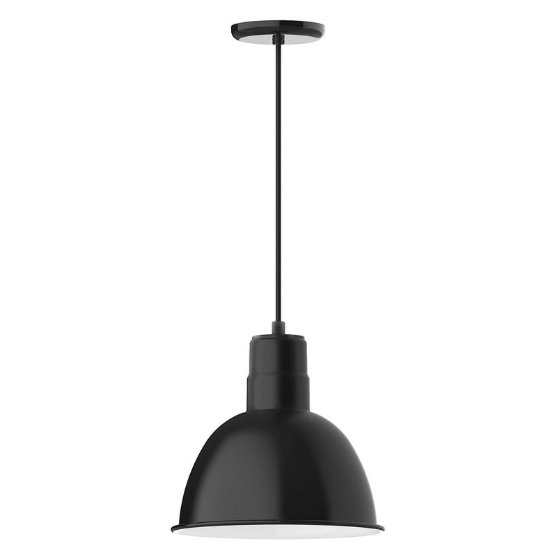 Black deep-bowl pendant light with short canopy and wide dome shade