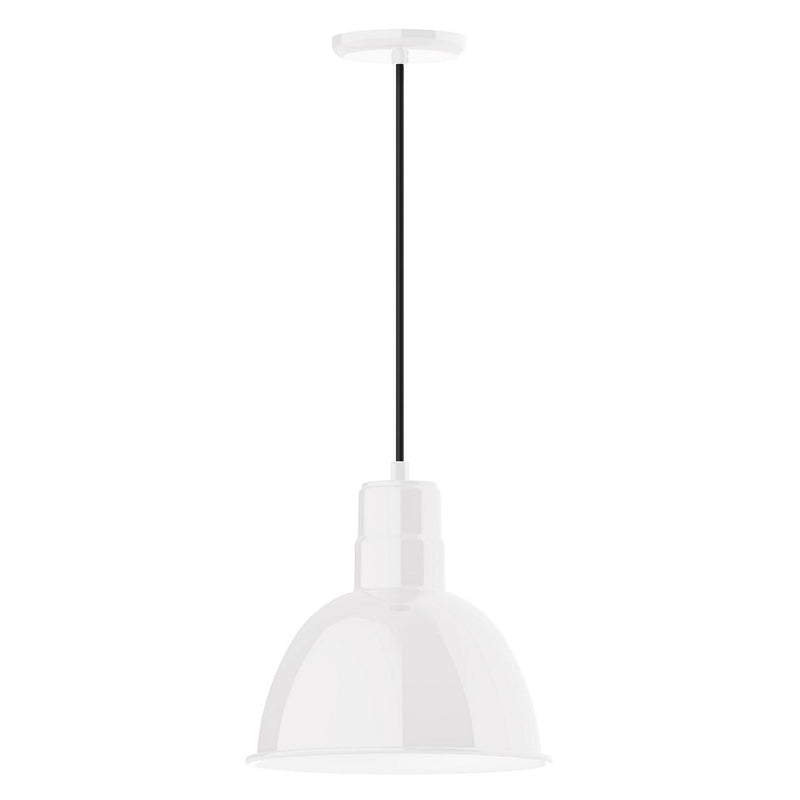 White 12-inch deep bowl pendant light with white cord and canopy