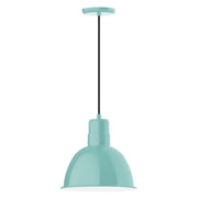Sea green bowl LED pendant light with bell shade and black cord