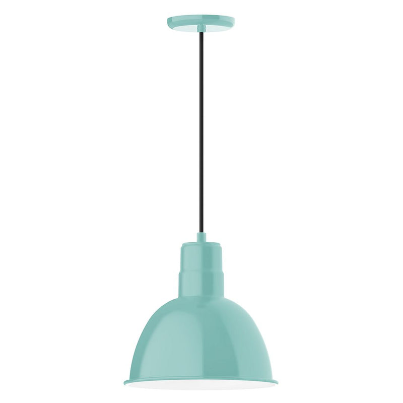 Sea green bowl LED pendant light with bell shade and black cord