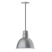 Painted galvanized pendant light with deep bowl shade and gray metal canopy
