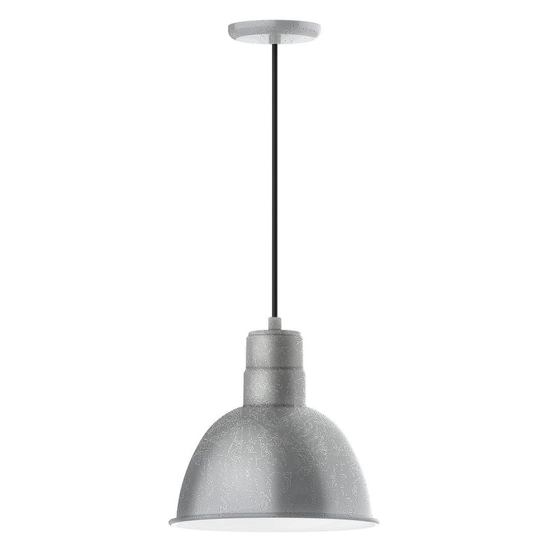 Painted galvanized pendant light with deep bowl shade and gray metal canopy