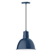 Navy deep bowl 12" pendant light with round canopy and hanging stem