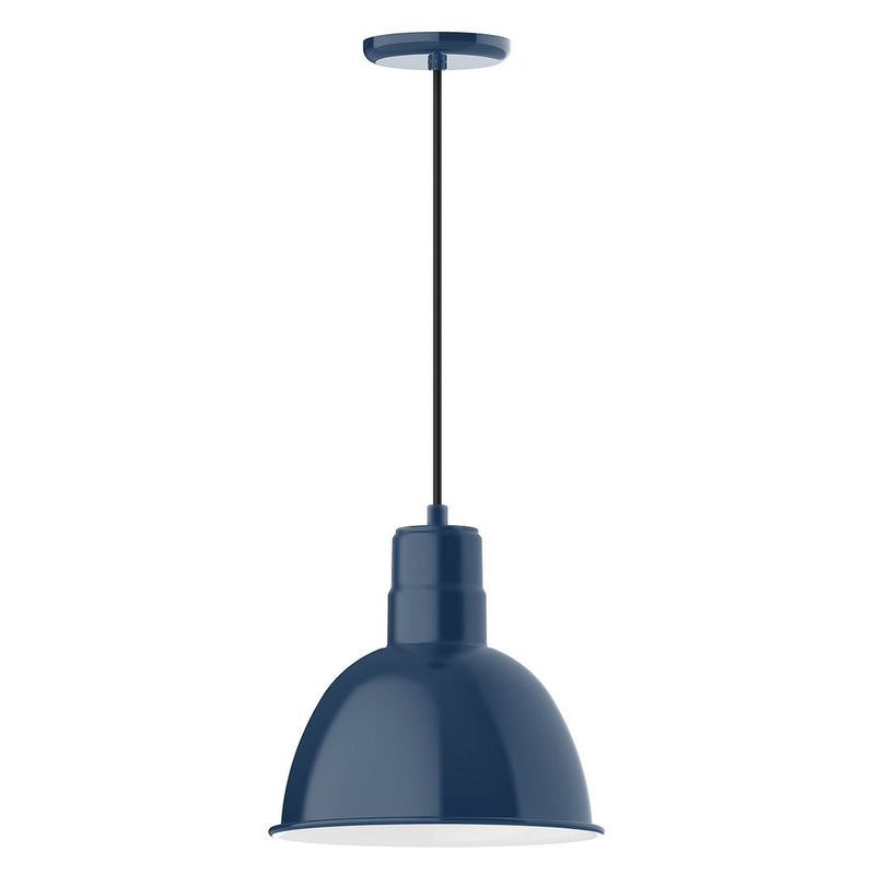 Navy deep bowl 12" pendant light with round canopy and hanging stem