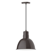 Architectural bronze deep bowl pendant light with down cord and round canopy