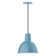 Light blue LED pendant lamp with deep bowl shade and hanging cord