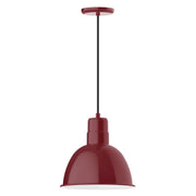 Barn Red deep bowl pendant light with cord and round canopy, 12" size