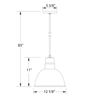 Pendant light dimensions: 83 in height, 12 1/8 in shade width