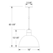 16 in deep bowl pendant light dimensions with hanging stem and canopy
