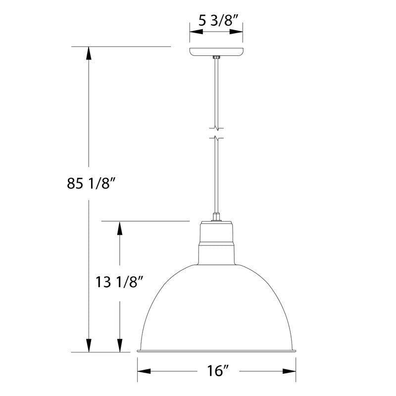 16 in deep bowl pendant light dimensions with hanging stem and canopy