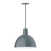 Slate gray deep bowl pendant light with straight cord and round canopy