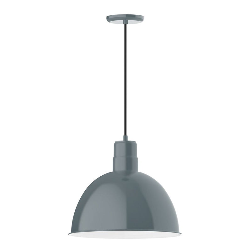 Slate gray deep bowl pendant light with straight cord and round canopy