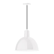 Deep bowl pendant light with white shade, 16 in diameter