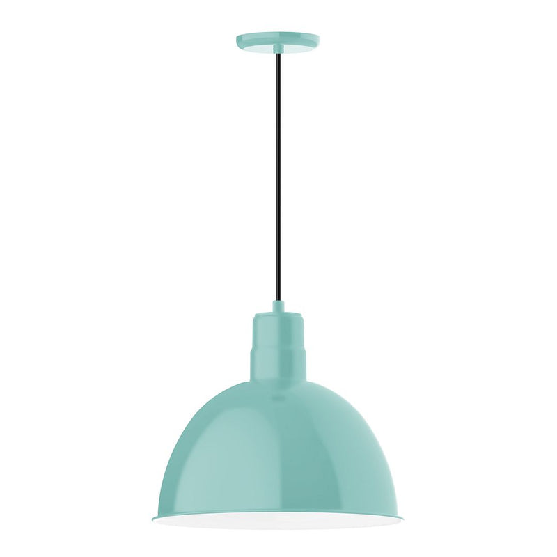 Sea green deep bowl pendant light with round domed shade and ceiling canopy