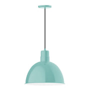 Sea green deep-bowl LED pendant with dome shade and black stem